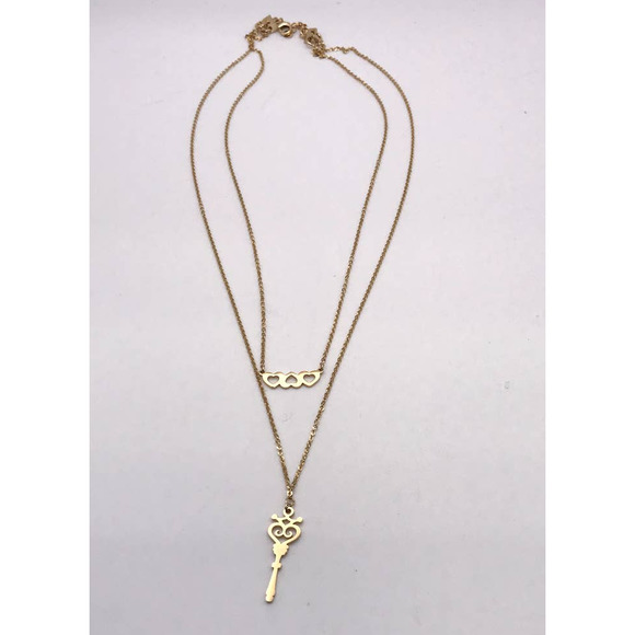 18k Layered Choker Necklace with Hearts and Key charm 14" /18" with Extender - Picture 4 of 14